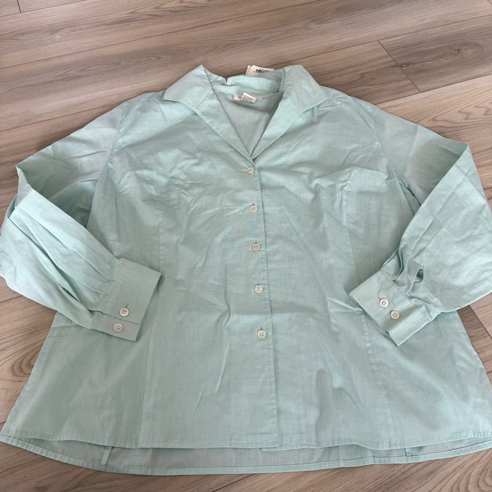 New‎ Elana by Tanner Womens Aqua Cotton Button Down Shirt Size 20